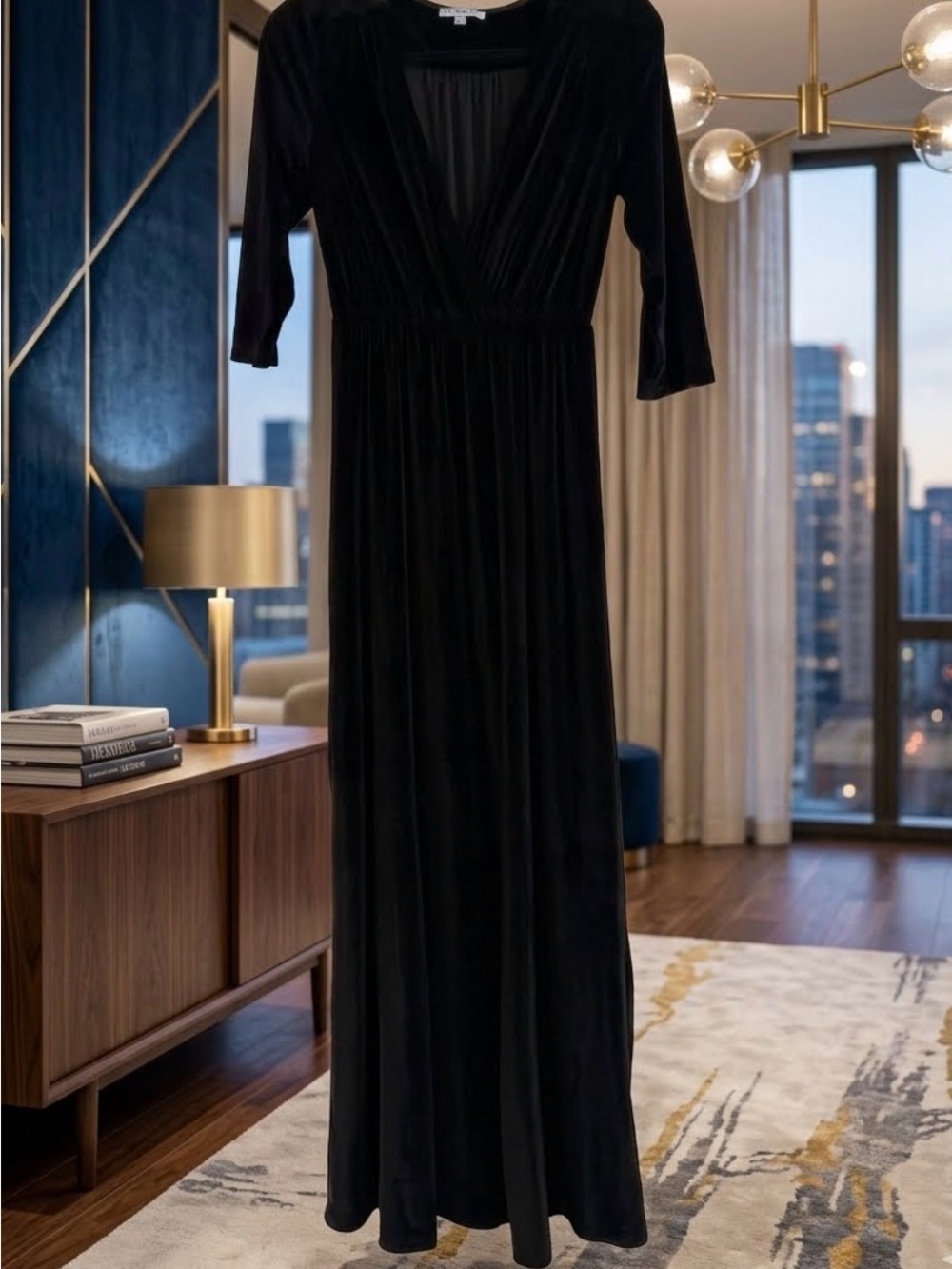 Baltic Born Black Velvet V-Neck Maxi Dress